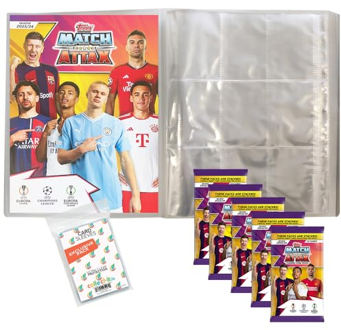 Bundle mit Champions League 2023/24 - Trading Cards - 1 Leere Sammelmappe + 5 Booster + Exklusive Collect-it Hüllen