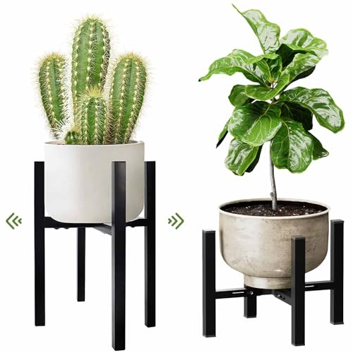 Cnwinu Support de pot de fleurs en fer, réglable en continu - Support moderne en métal pour l'intérieur et l'extérieur - Résistant aux intempéries et robuste - Largeur réglable de 20 à 34 cm - Noir