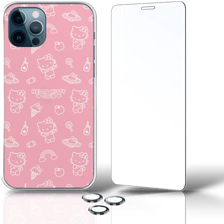 personalaizer iPhone 12/12 Pro Handyhülle + Hartglas + Kameraschutz Handyschale iPhone 12/12 Pro Original Design (Offizielle Hello Kitty Rosa)