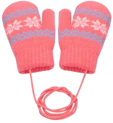 Becellen Moufles Enfant, Chauds Tricotés Gants Bebe Hiver Mignon Moufle avec Cordon pour 0-3 Ans Filles Garçons