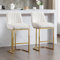 Wahson Desayuno Bar Juego de 2 Taburetes de Bar Terciopelo con Respaldo, Sillas de Bar Modernas Estructura Dorada para Isla de Cocina/Resturante, Blanco