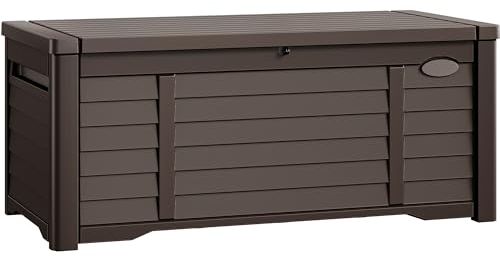 YITAHOME 450 L Groß Gartenbox Wasserdicht, Abschließbarem Outdoor Kissenbox Garten Auflagenbox Wetterfest Aufbewahrungsbox für Gartengeräten Poolzubehör Spielzeug,Dunkelbraun,141 x 66.8 x 59.9cm