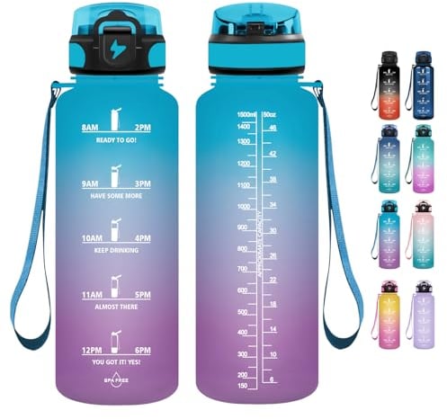 Grsta Trinkflasche - Trinkflasche 1,5 Liter - Trinkflasche mit Strohhalm BPA Frei, Trinkflasche Sport, Trinkflasche Kohlensäure Geeignet, Wasserflasche für Gym, Fahrrad, Fitness, Camping und Schule