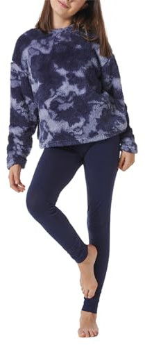 Schiesser Mädchen Schlafanzug Warme Qualitäten Frottee - Fleece Sweat Größe 140 Bis 176 Pyjamaset, Nachtblau_181983, 176 EU