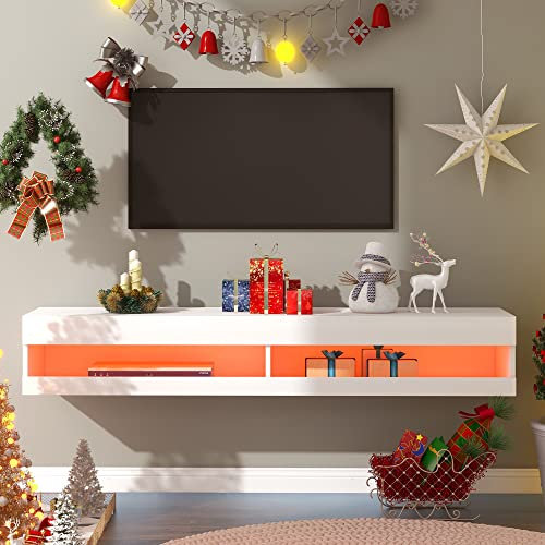 BTM TV Stand with LED Lights, Floating TV Stand, High Gloss Floating TV Shelf for up to 65 TV