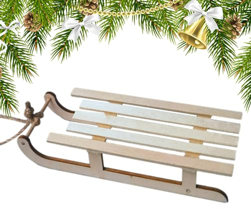 WOBBLO Schlittenornament aus Holz – Schlittenornament aus Holz für Weihnachten, Mini-Ornament für Büro, Urlaub, Vintage für Regal, Wohnzimmer, Tür, Kamin