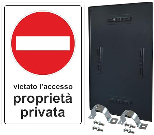 Pubblimania Proprietà Privata Vietato l'accesso Cartello di segnaletica stradale In metallo con kit di staffe e bulloni per installazione a Paletto cm 40x60 (Proprietà Privata)