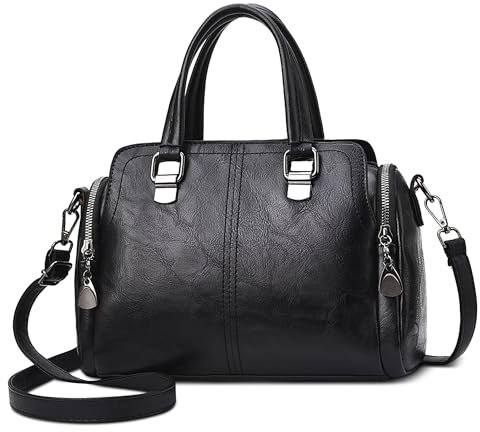 DORRISO Retro Damen Handtaschen Mode Henkeltasche Klassische Schultertasche mit Tragegriff Umhängetasche für Urlaub Business Reise Nachmittagstee Einkaufen Frauen PU Leder Tragetaschen Schwarz