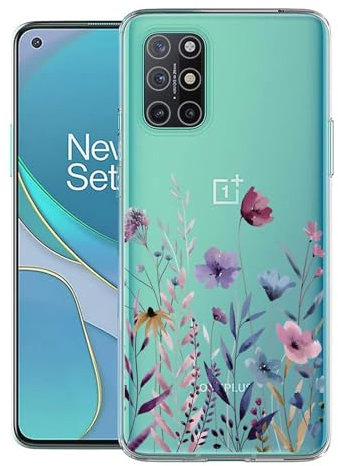 Kaywzo Hülle für OnePlus 8T,Transparent TPU Handyhülle mit Gemälde Blume Muster,Ultradünn Stoßfester Schutzhülle,Schön Silikon Cover Case-4