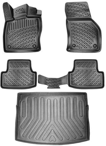 3D Auto Gummimatten & Kofferraumwanne Set für VW Golf 8 SCHALTGETRIEBE Baujahr ab 2019 | Hoher Rand Allwetter Auto Fussmatten I TPE Geruchlos rutschfest Fußmatten Zubehör Kofferraumabdeckung