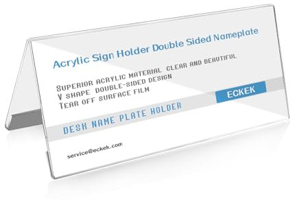 ECKEK Paquete de 5 soportes para placa de nombre de escritorio, soporte acrílico para exhibición de mesa, placa de identificación de doble cara en forma de V (200 x 100 mm)