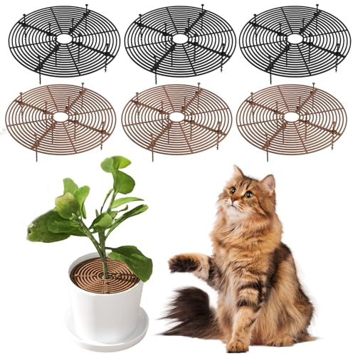 LEKEFETO 6 rejillas protectoras redondas para plantas, 30 cm, rejilla para macetas, protección para macetas, gatos, macetas, cubierta para macetas para niños y mascotas (negro y marrón)