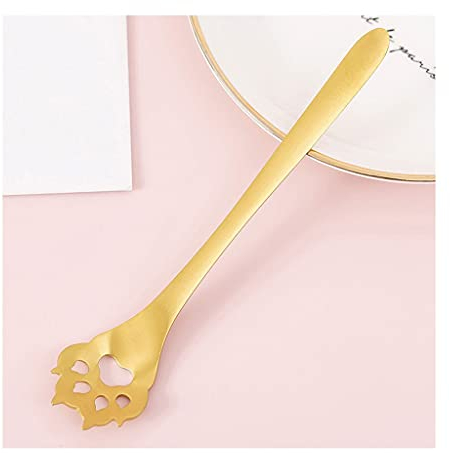 HUIHHAO Cucharas Platería Cuchara de Garra de Gato Hueca Cuchara de Cuchara de Postre Cuchara de café Cereal Cuchara de Mezcla Cuchara de Sopa Cuchara (Color : Gold, Size : 4 PCS)