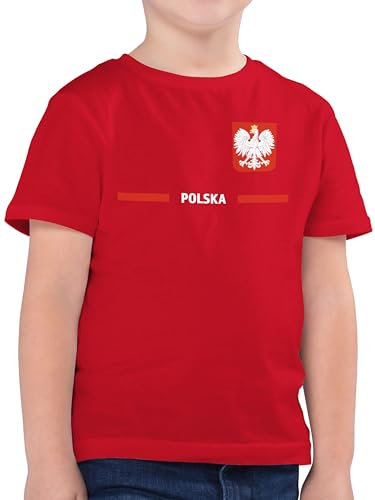 Kinder T-Shirt Jungen - Fußball EM WM - Polen Trikot Wappen | Polska mit Stolz | Polnisches Fan-Motiv - 140 (9/11 Jahre) - Rot - Europameisterschaft 2024 Tshirt Fussball polnisch Shirt