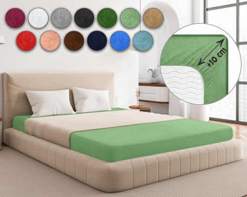 Sesto Senso Spannbettlaken 200x200cm Grün für Topper Frottee mit Gummizug 100% Baumwolle