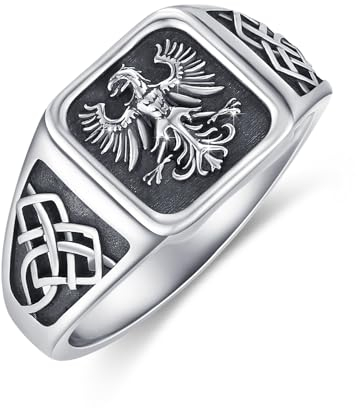 YueYuan Keltischer Adler Ring 925 Sterling Silber Adler Siegelring Tierische Ringe Vintage Schmuck Geschenk für Ehemann Veteranen Herren
