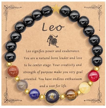 HMOOY Sternzeichen Naturstein-Armband für Männer Frauen, 12 Konstellation echte 8mm große Natursteinperlen und Kristall Himmels Astrologie Schmuck Aufmunternde Motivationsgeschenke