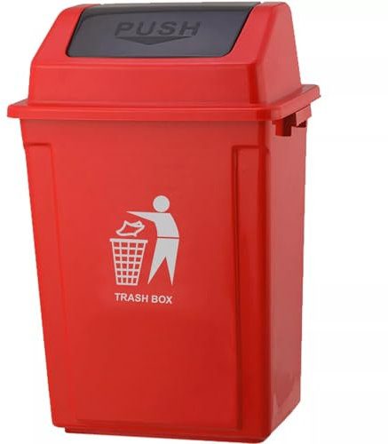 DUAS Large 30L-40L Recycling Swing Trash Can – Durable Plastic Waste Bin for Home, Kitchen, Office – 6 Color Options (Red, 30 Litres)