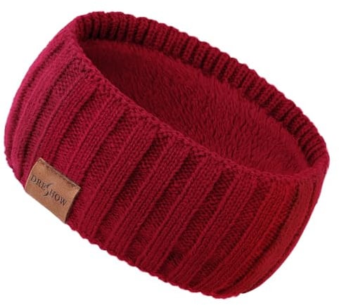 DRESHOW Damen Warm Gestricktes Stirnband Winter Ohrenwärmer Elastische Gehäkelte Kopfwickel Dickes Fleecefutter Haarbänder