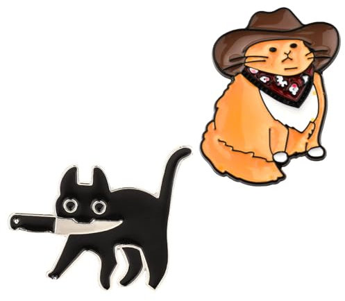 COMNICO Pins Emaille Anstecknadeln 2 Stück Süße Emaille Katzen Anstecknadel, Rucksack-Anstecknadeln Lustige Katzenbrosche Cowboy-Anstecker Asthetische Brosche Anime-Anstecknadeln für Rucksäcke Jacken