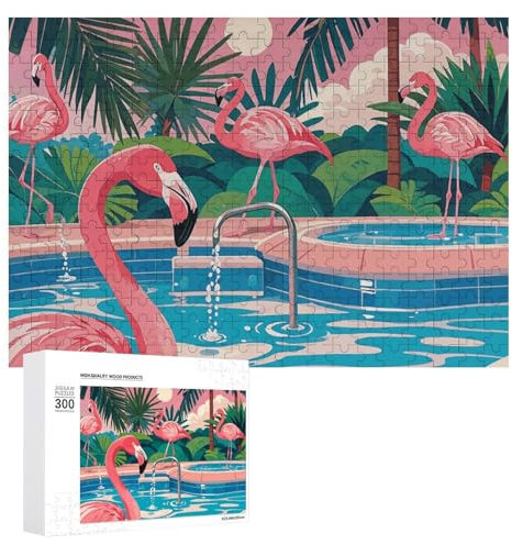 Flamingo and Swimming Pool Puzzle for Women Men 300 PCS Jigsaw Puzzle for Adults Challenging Puzzle for Family Wedding Gift
