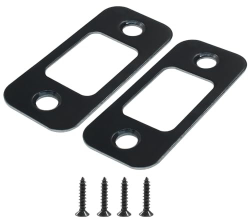 BokWin 2 Pack Latch Strike Plate, 1 x 2 1/4 Deadbolt Strike Plate Black Door Latch Plate with Screws