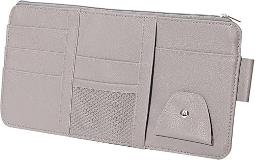 Auto Sonnenblende Organizer,Auto Interieur Leder Sonnenblenden Organizer,sonnenblenden Organizer, Car Sun Visor Organizer,für Sonnenbrille Halter Kartenhalter Multifunktions Aufbewahrungstasche,grau