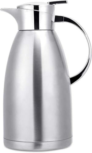 Voency 2.3 Litre Stainless Steel Thermal Carafe Jugs, Thermal Carafe with Lid, Double Walled Vacuum Insulated Coffee Pot with Press Button Top, for Coffee/Juice/Milk/Tea etc (Silver)