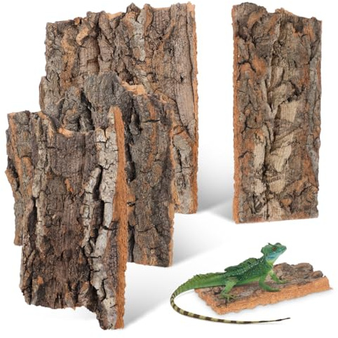 BESPORTBLE Bark Cork Snake Hide Gecko Accessories Play Reptile Leopard Chippings Crested Basking Platform Log Terrarium Decor 4 Pcs Background Tortoise Wood Wood Natural Bark