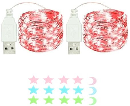 2 Stück LED Lichterkette, 20LED 2M / 6.6Ft USB lichterkette außen/innen Wasserdichte für Schlafzimmer, Hof, Hochzeit, Weihnachten, DIY etc (rot)