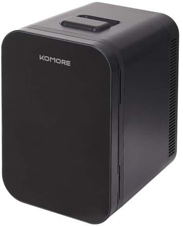 KOMORE Mini Fridge 18 Litre, 24 Cans Mini Fridge for Bedrooms with Handle, Portable Small Refrigerator, Cooler & Warmer for Drinks, Car, Travel, Cosmetics/Makeup/Skincare, AC+DC Power (Black)