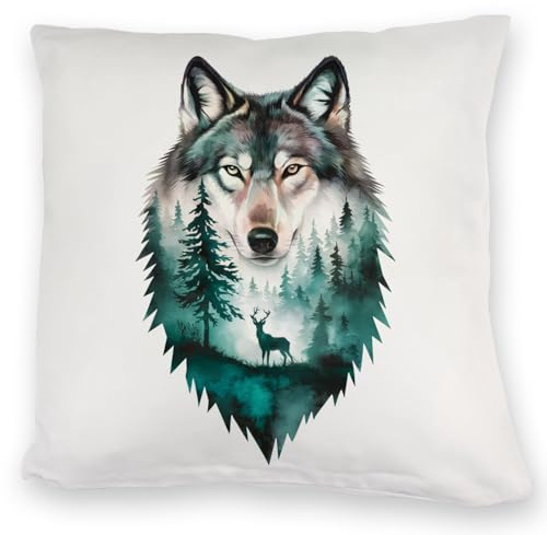 speecheese Naturfreunde Kuschelkissen Wolf Wald Hirsch Design Lustiges DekoKuschelkissen für Tierliebhaber