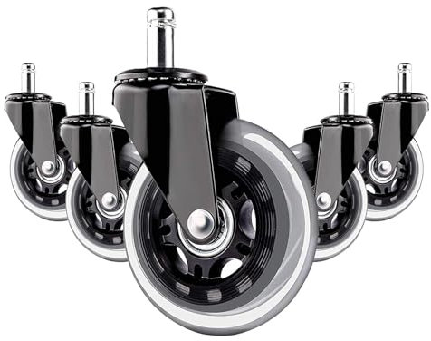 YIUBCZOQI Heavy Duty Office Wheels Replacement 5 Pack Dual Rubber Casters for Hardwood/Carpet/Tile, Universal Fit 95% Office Chairs No Floor Mats Needed Noise-Reducing & Scratch-Proof Design