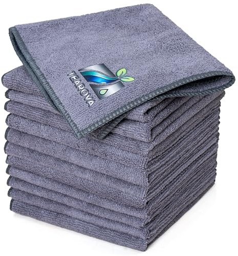 Tearova Microfiber Cleaning Cloth, Multi-Purpose Microfiber Towels, Lint free Cleaning Rags, Perfect for car, home and office, Pack of 12, Grey, Size 32 x 32 cm