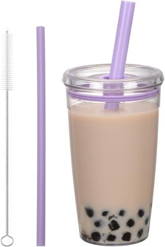 CJWLKJ Tritan Plastic Tumbler with Lid and Straw, 16oz Premium Insulated Iced Coffee Cups, Reusable Plastic Cups with Lid and Straw, Purple