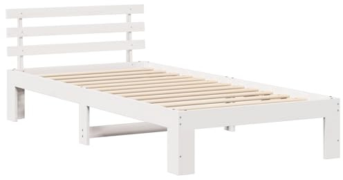 vidaXL Modernes Kiefernbettgestell 90 X 200 cm Weiß Langlebig Minimalistische Möbel Einfache Montage Unterstützt 120 kg Ideal für Einzelpersonennutzung Schlafzimmer Kompakt Stylisch