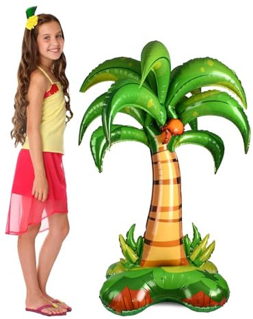 Palmier gonflable XXL debout – Décoration palmier hawaïen – Palmier gonflable en aluminium pour fête de piscine, tropiques sur la plage et fêtes d'été, 132 x 54 x 94 cm