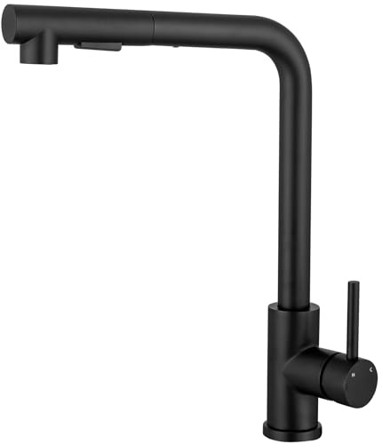 Aica Wasserhahn Küche Ausziehbar, Küchenarmatur mit Brause Zwei Wasserstrahlarten, Hochdruck-Küchenarmatur,Schwarz Edelstahl Spültisch-Mischarmatur, Einhebel-Design mit 360°Drehung