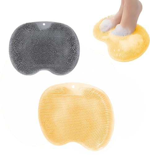 2 Pcs Silicone Foot Scrubber Cleaner for Shower, Non Slip Suction Scrubber Mat for Cleaning and Massage (yellow and Gray)