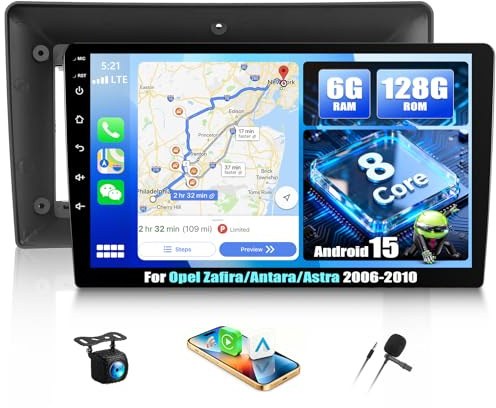 6+128G 8 Core Android 15 CarPlay Android Auto Radio Coche para Opel Zafira/Antara/Astra 2006-2010 Pantalla Radio Coche 9 Pulgadas con GPS WiFi Bluetooth FM/RDS EQ SWC+AHD Cámara de Marcha
