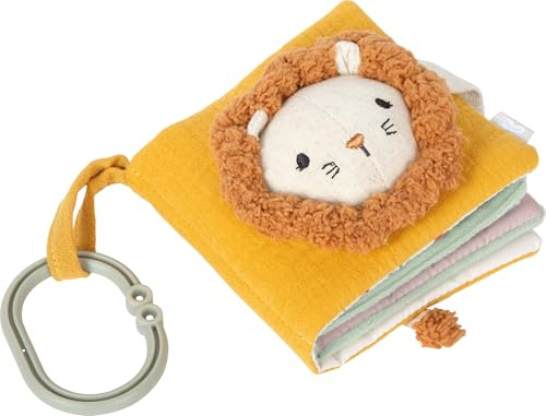 small Foot Babyspielzeug Fühlbuch aus Stoff „Little Lion“, interaktives Plüschbuch, Stoffbuch mit Raschelfunktion für Babys und Kleinkinder, 12775, Gelb