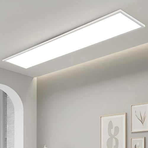 CBJKTX LED Panel 120x30 Deckenleuchte Dimmbar Flach Lang Deckenpanel | Deckenlampe mit Fernbedienung Groß Bürolampe Decke 40W Rechteckig Tageslichtlampe für Büro Werkstatt Flur Küche Wohnzimmer