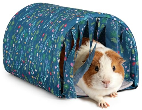 HOTUT Meerschweinchen Bett,Kuschelsack Meerschweinchen Höhle mit Kissen und Vorhang,Waschbares Kaninchen Haus Tunnel für kleine Haustiere,Hamster,Chinchilla,Häschen