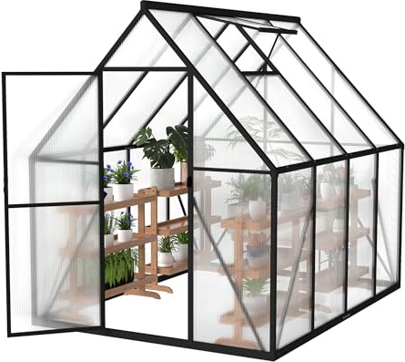 LARS360 Gewächshaus Aluminium Gartengewächshäuser mit Fundament, 4mm Polycarbonat Doppelstegplatten, Treibhaus für Garten, Tomatenhaus mit Dachfenster, Wetterfestes Pflanzenhaus, 230x180x195cm