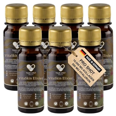 Collagen Drink Shots: 10.000mg Kollagen & 500mg Hyaluron Trinkampullen | Hochdosierte Beauty-Trinkampullen mit 10.000mg Kollagen, Hyaluron, Q10, OPC, Zink & Biotin. Trinkfertig & Made in Germany.