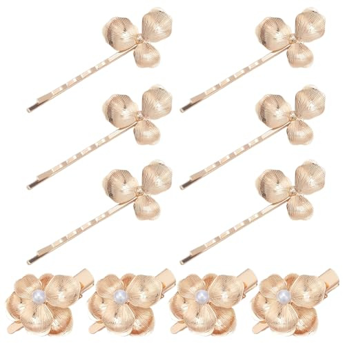 PLIGREAT 10 horquillas vintage de flores doradas, pinzas de cocodrilo de flores pequeñas para mujer, accesorios decorativos para el cabello para fiesta, graduación, cumpleaños, boda