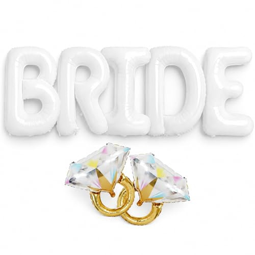 ENLACE Weiß 40 Zoll Bride to Be Luftballons XXL mit 2 Diamantring Folienballon, JGA Deko Frauen, Junggesellenabschied Frauen Accessoires, Bachelorette Party Bridal Shower Bride Deko Ballons Set