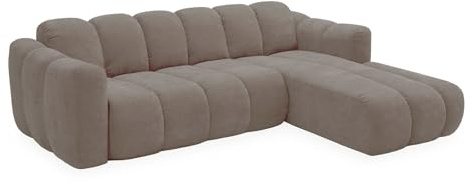 MIUFORM Michell Ecksofa mit Schlaffunktion | 252 x 182 x 75 cm | L-Form rechts | Klappsofa mit Bettfunktion | 6 Sitzer Sofa | Modernes Schlafsofa Klappbar | Pflegeleichter Stoff | Dunkelbeige