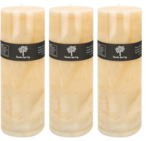 Nicola Spring Scented Pillar Candles - Vanilla Scent - 215 Hour Burning Time - Pack of 3 - Vanilla Candles Ivory Round Pillar Aromatherapy for Home Fragrance, Kitchen, Living Room, Bedroom