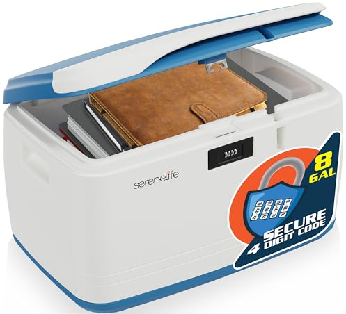 SereneLife Locking Storage Container Bin - 5 Gallon Large Capacity - Stackable Storage Tote Deck Tough Box - Durable Plastic Household Organizer Bins with Lid, Combination Lock Security - SLSBIN10